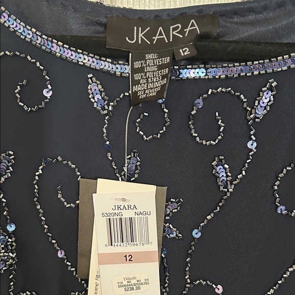 NWT JKARA Women’s Navy 3/4 Sleeve Jewel Neck Maxi Evening Sheath Dress, Size 12 - Picture 7 of 7